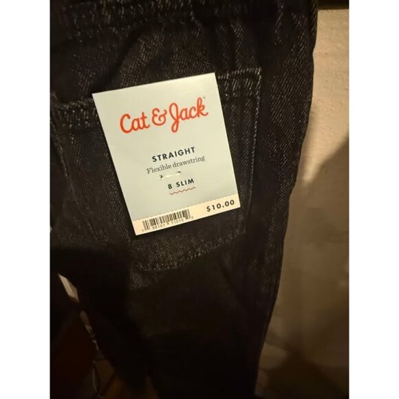 Boys Straight Fit Pull-On Pants With Drawstring - Cat & Jack™ Black Denim 8 Slim - Picture 3 of 3